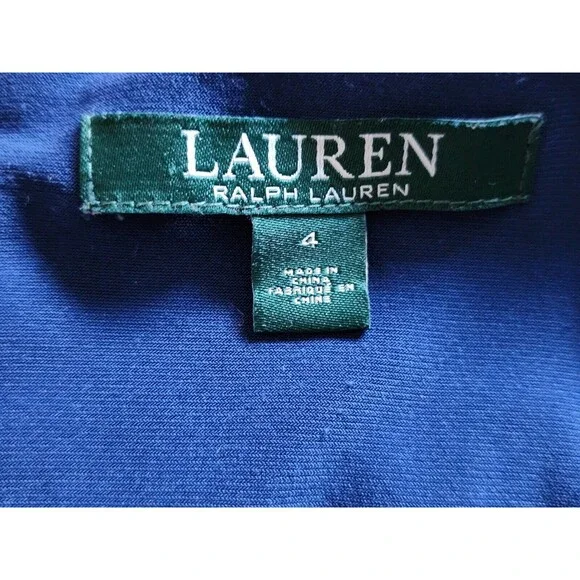 Lauren Ralph Lauren Womens Lace Sheath Dress Size 4 Blue V-Neck Holiday Party - Picture 5 of 9